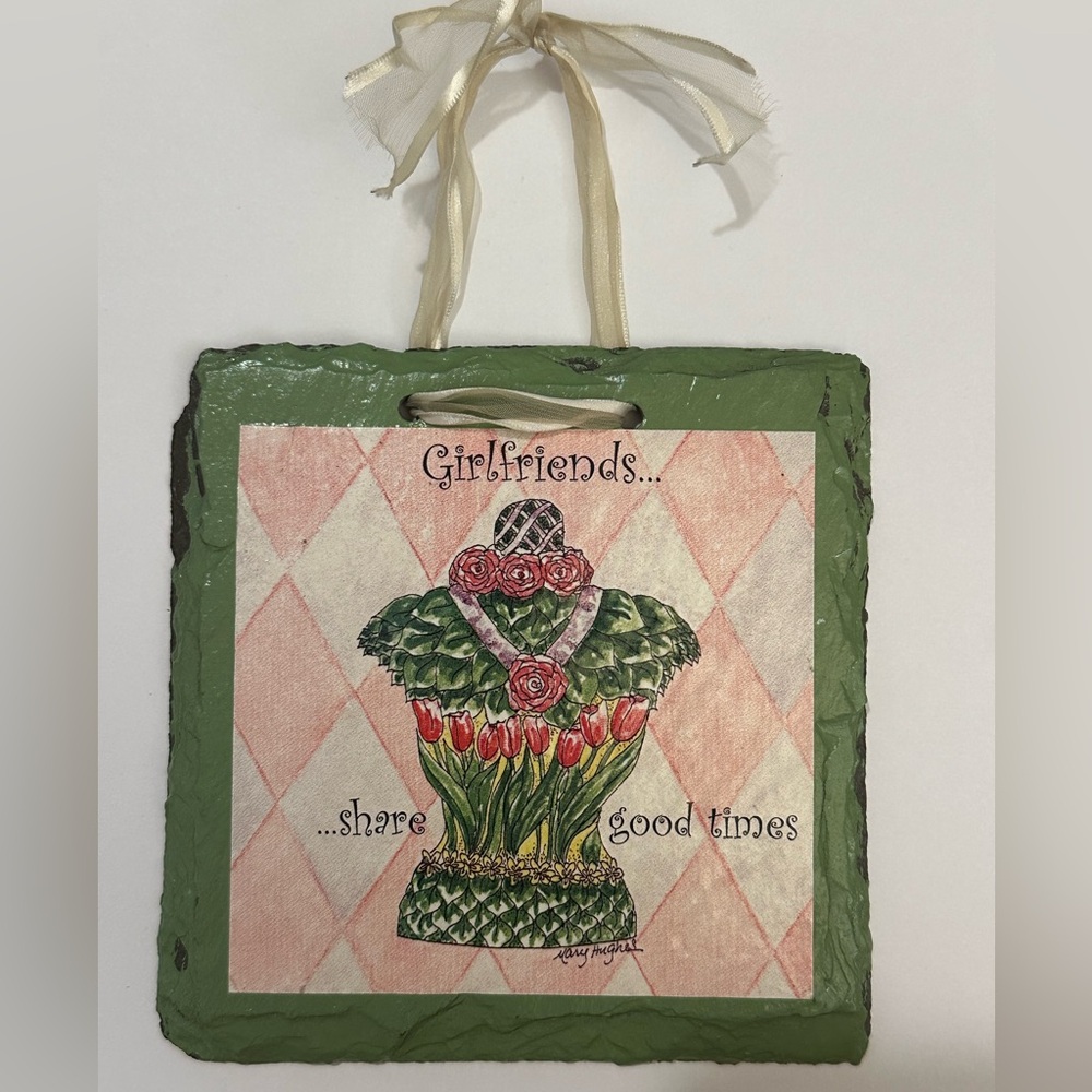 Vintage Mary Hughes - Stone Hanging Wall Art - Girlfriends Share Good Times